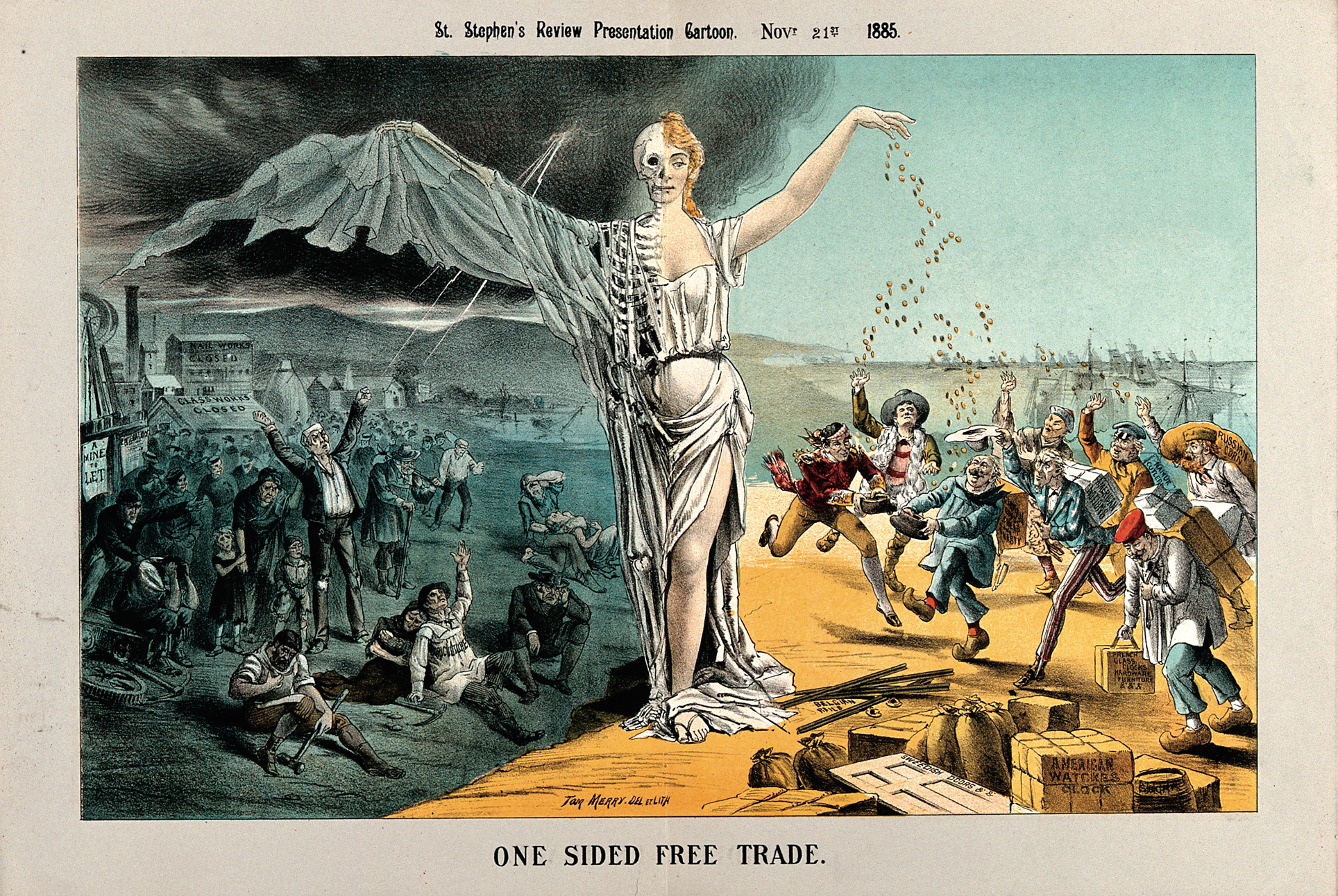 One Sided Free Trade. British cartoon by Tom Merry, 1885..png