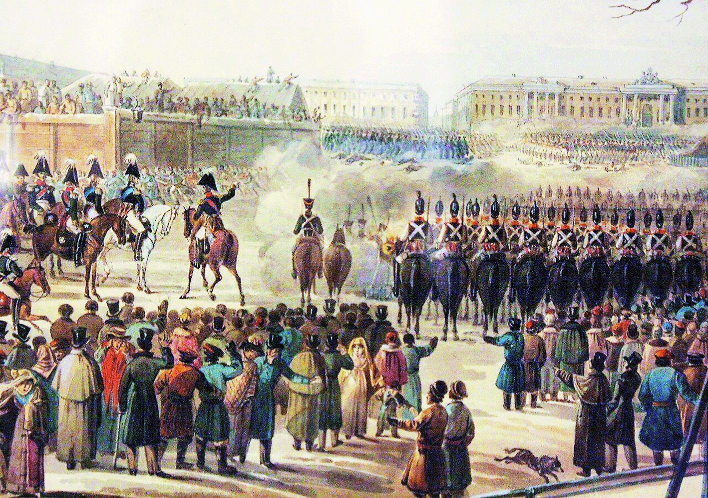 «Восстание на Сенатской площади в Петербурге 14 декабря 1825 года», акварель К.И. Кольмана, 1825 г 1.png