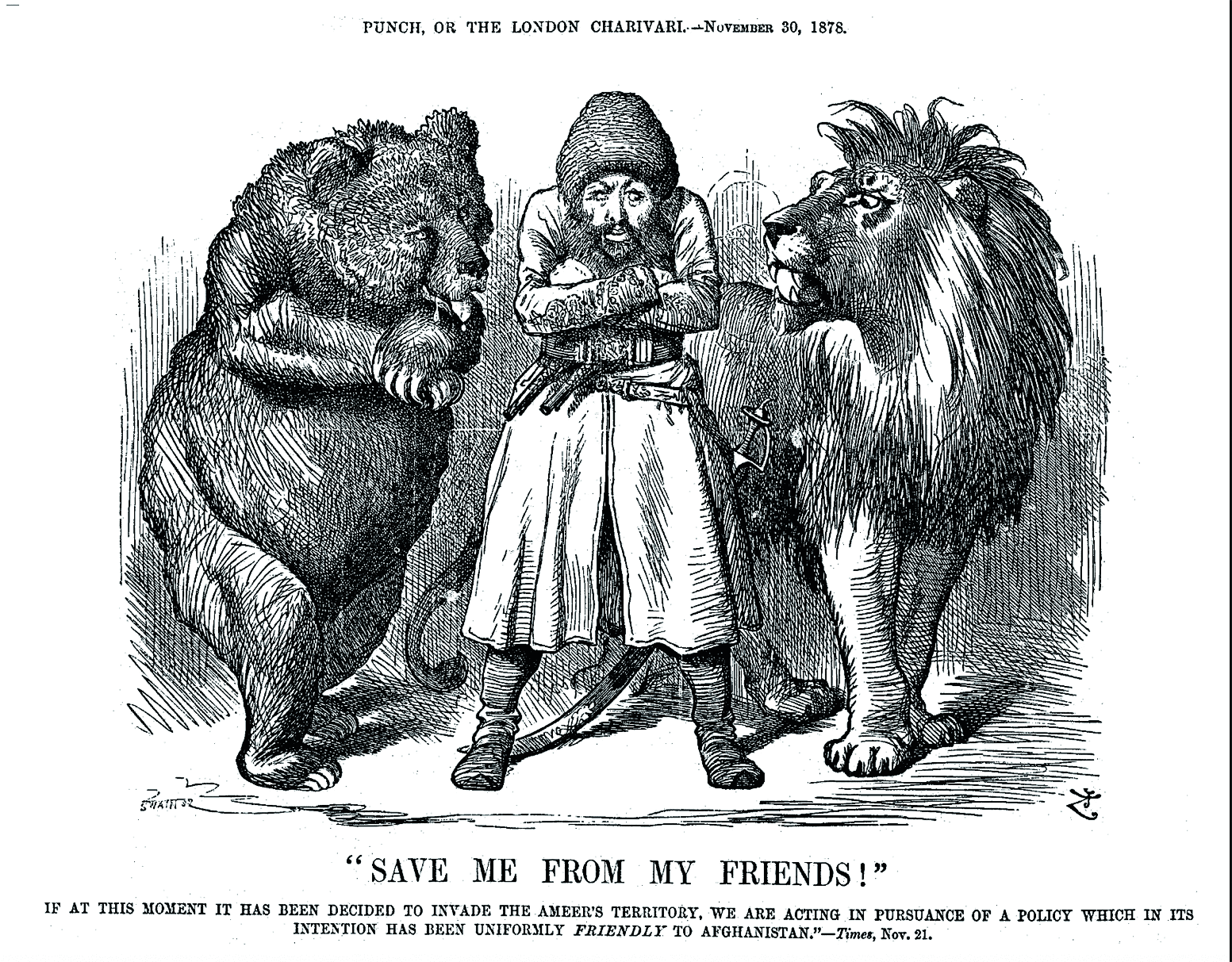 Афганский эмир Шир-Али между Россией (медведь) и Британской империей (лев).png