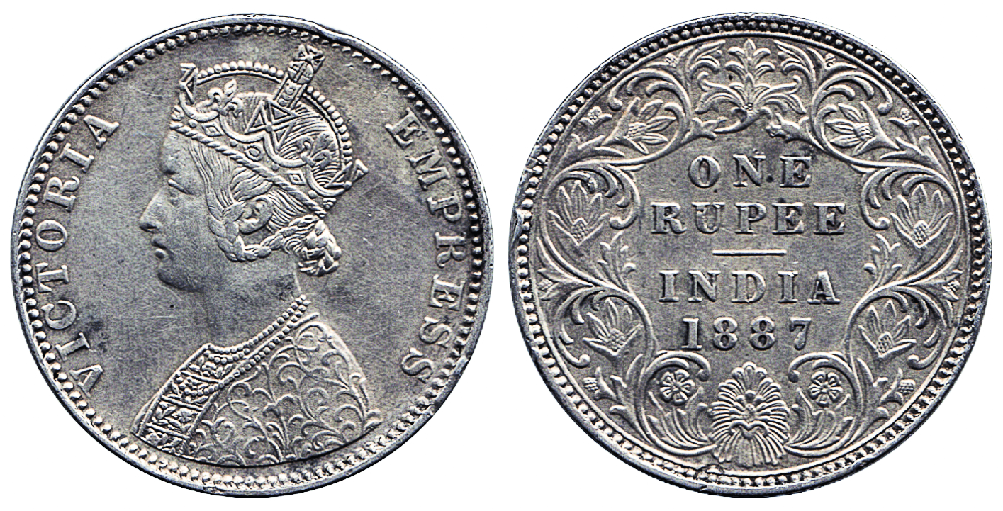 Рупия, 1887 год. Британская Индия, королева Виктория.png