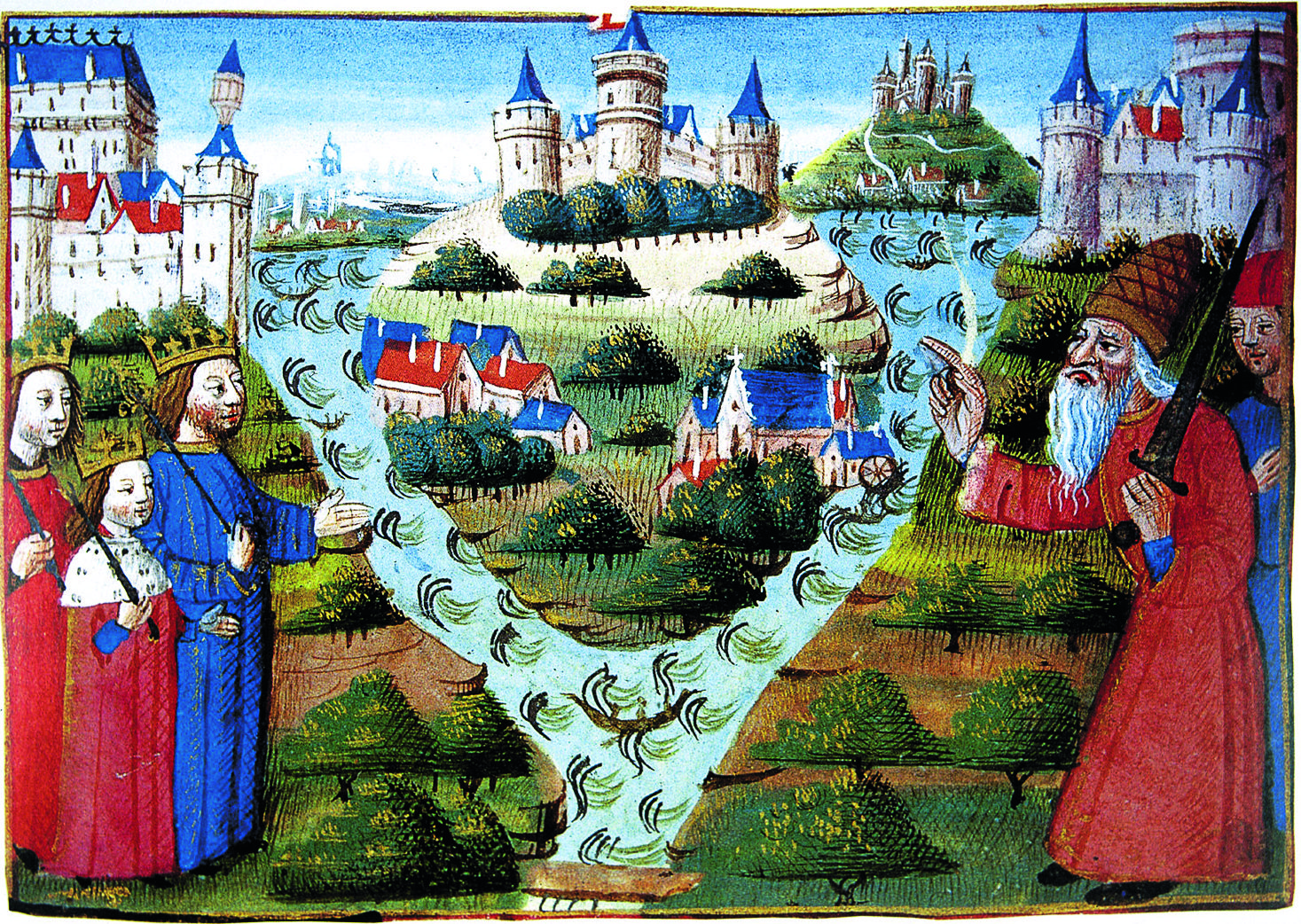 Император Людовик I (справа) благословляет разделение Франкской империи в 843 году на Западную Францию, Среднюю Францию и Восточную.jpg
